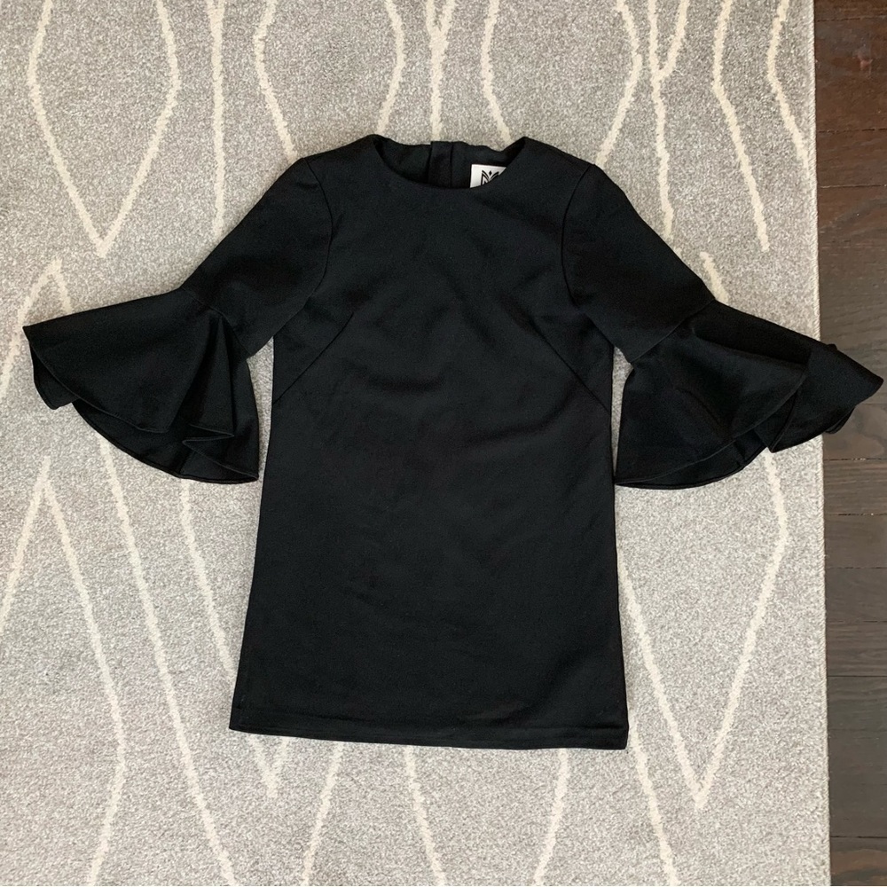 Milly of New York Girls Size 8 Black Stretch Sheath Dress with Long Bell Sleeves